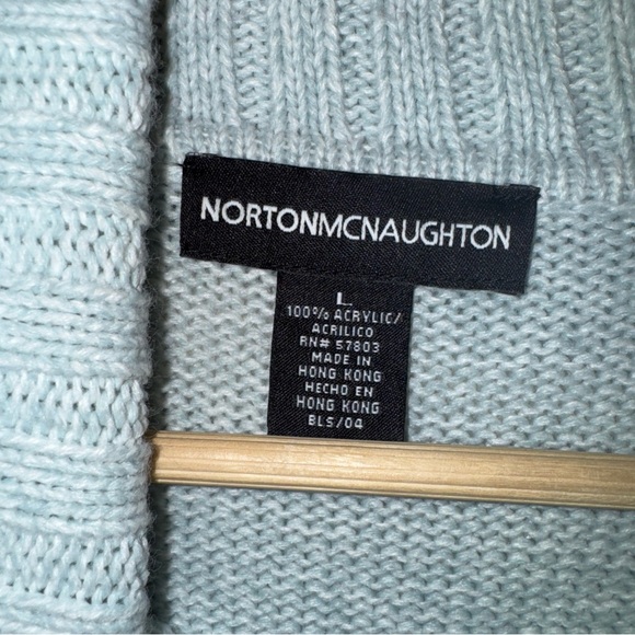 vintage norton mcnaughton Large Light Blue Sweater White Fur Trim - Picture 4 of 5